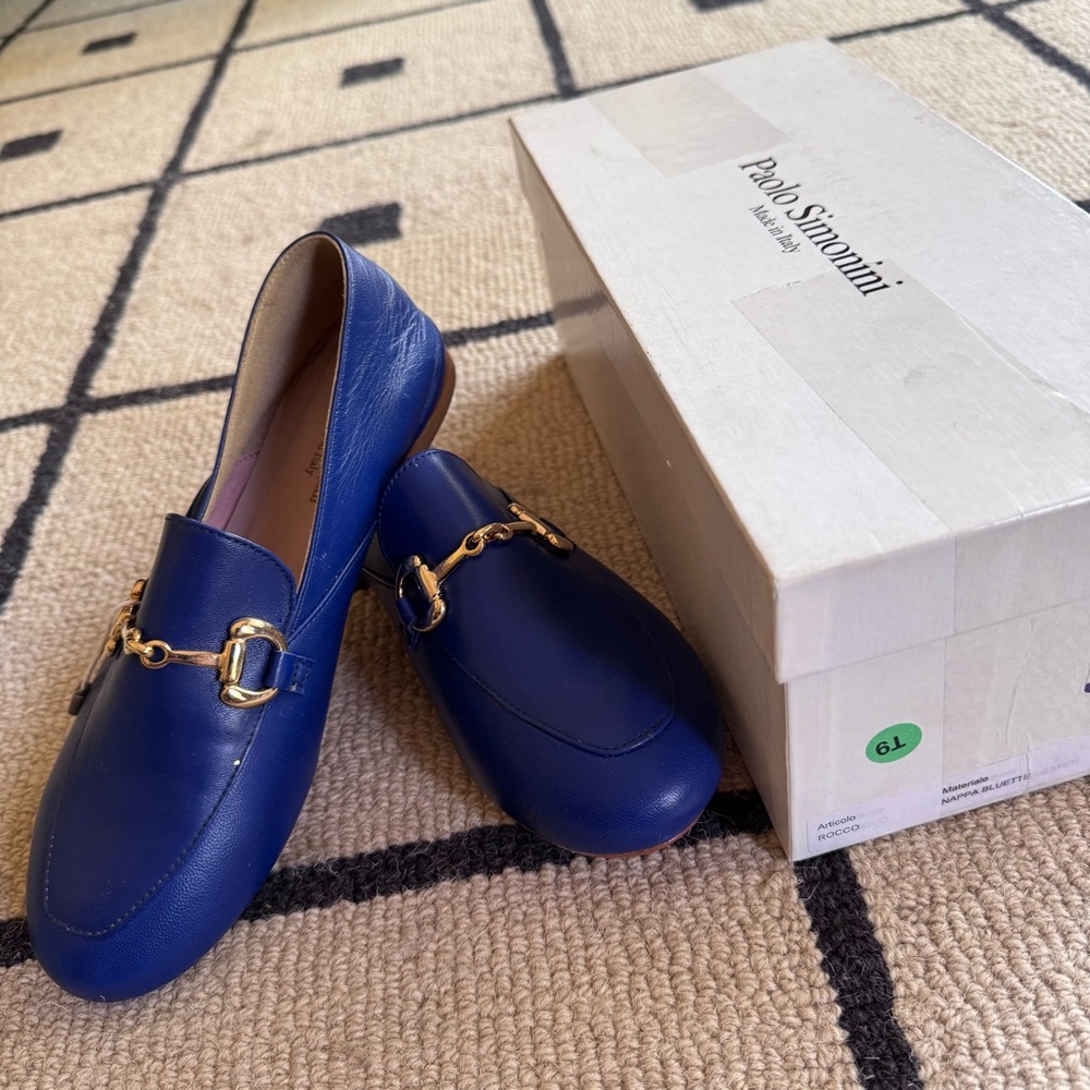 NEW Paolo Simonini Royal Blue Leather Horsebit Loafers Gucci esque 36 5.5 6